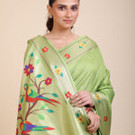 Green Muniya Paithani Silk Saree  Close Up
