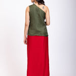 Green One shoulder Drape Skirt Set - Anvi Couture