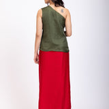 Green One shoulder Drape Skirt Set - Anvi Couture