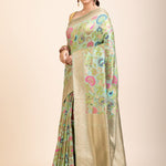Green Paithani Silk Saree With Multicolor Floral Motifs - Anvi Couture