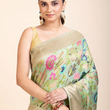 Green Paithani Silk Saree With Multicolor Floral Motifs - Anvi Couture