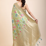 Green Paithani Silk Saree With Multicolor Floral Motifs - Anvi Couture