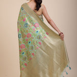 Green Paithani Silk Saree With Multicolor Floral Motifs Back
