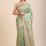 Green Paithani Silk Saree With Multicolor Floral Motifs Full
