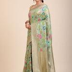 Green Paithani Silk Saree With Multicolor Floral Motifs Front
