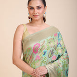 Green Paithani Silk Saree With Multicolor Floral Motifs 
Close Up