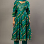 Green Printed Anarkali Kurti Set with Dupatta - Anvi Couture