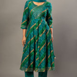 Green Printed Anarkali Kurti Set with Dupatta - Anvi Couture