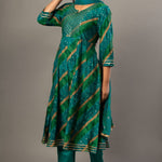 Green Printed Anarkali Kurti Set with Dupatta - Anvi Couture