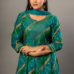 Green Printed Anarkali Kurti Set with Dupatta - Anvi Couture
