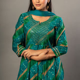 Green Printed Anarkali Kurti Set with Dupatta - Anvi Couture