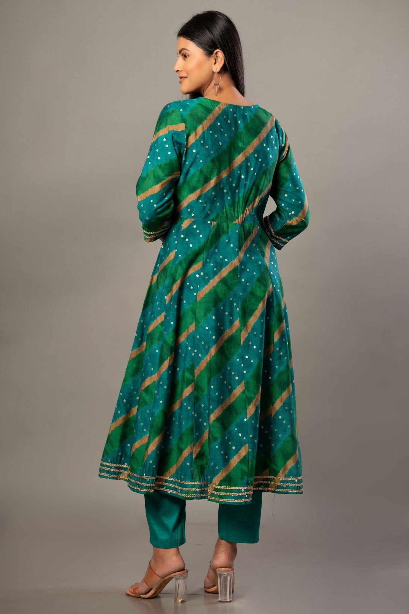 Green Printed Anarkali Kurti Set with Dupatta - Anvi Couture