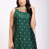 Green Raw Silk Sahara Set With Hand Embroidered Work close up