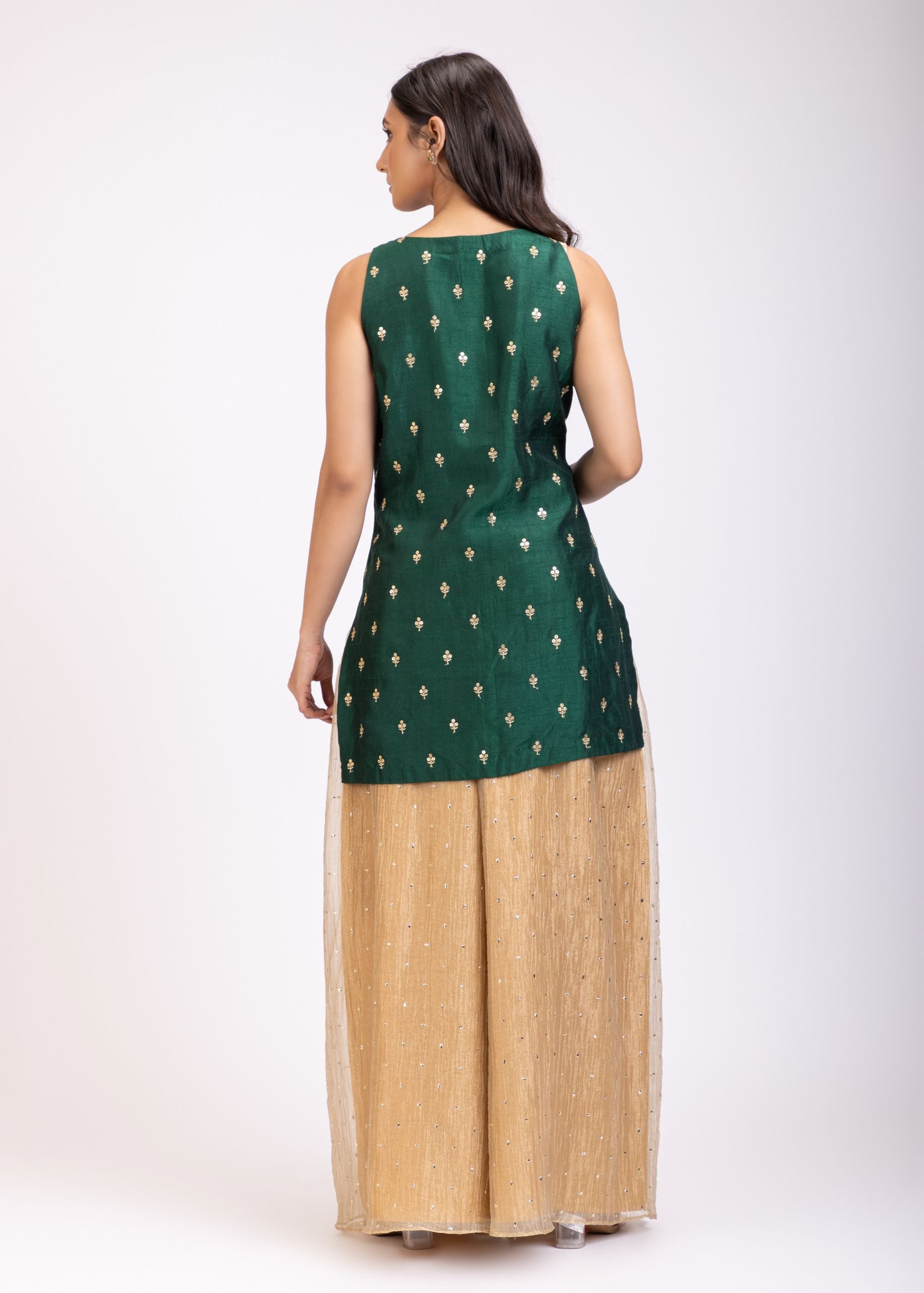 Green Raw Silk Sahara Set With Hand Embroidered Work back