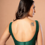 Green Raw Silk U Neck Blouse with Hand Embroidered Work - Anvi Couture
