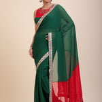 Green Red Hand Embroidered Designer Saree - Pallu
 