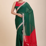 Green Red Hand Embroidered Designer Saree Full

