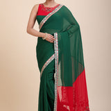 Green Red Hand Embroidered Designer Saree Full

