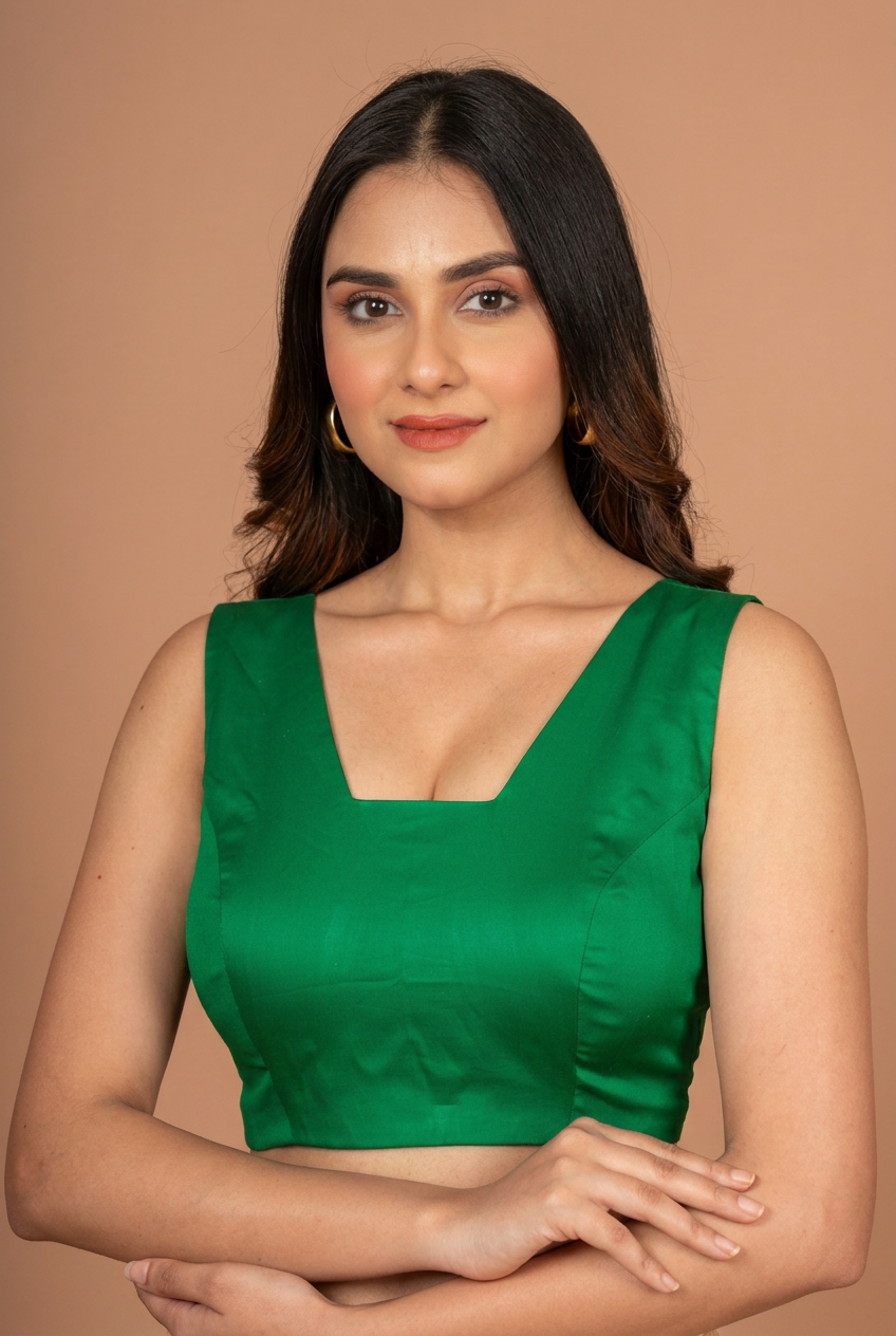 Green Scoop  V Neck Sleeveless Blouse front