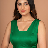 Green Scoop  V Neck Sleeveless Blouse front