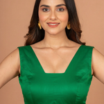 Green Scoop  V Neck Sleeveless Blouse close up