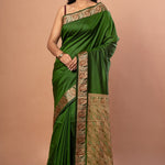 Green Silk Saree with Resham Work Border & Pallu - Anvi Couture