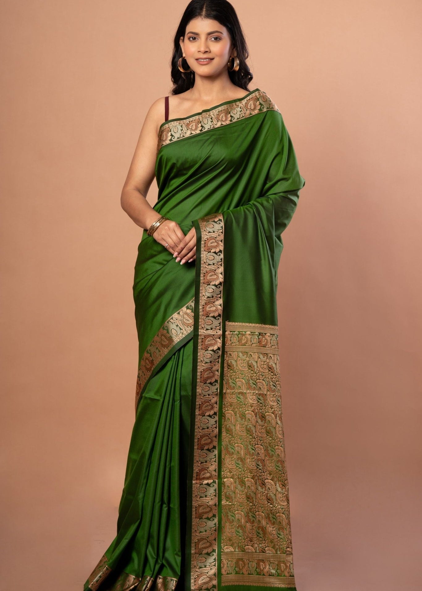 Green Silk Saree with Resham Work Border & Pallu - Anvi Couture
