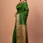 Green Silk Saree with Resham Work Border & Pallu - Anvi Couture