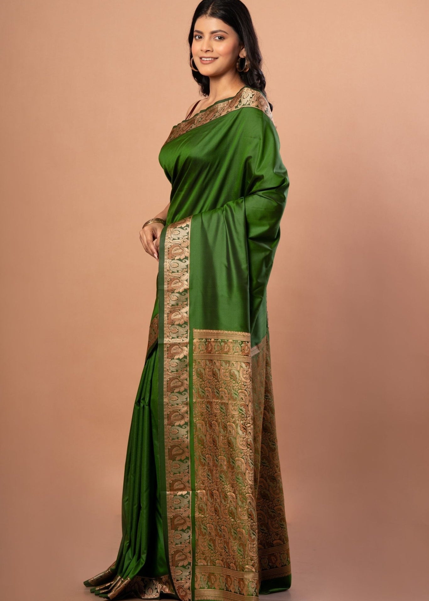 Green Silk Saree with Resham Work Border & Pallu - Anvi Couture