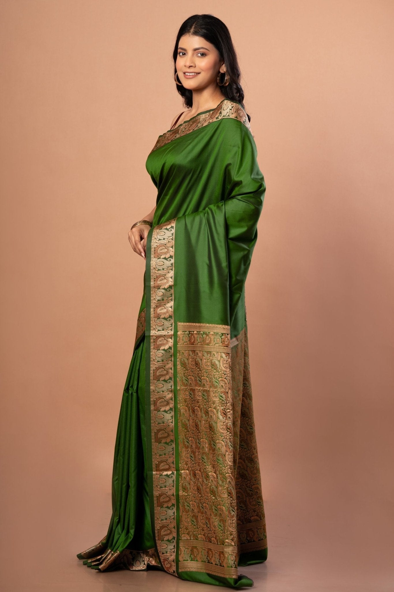 Green Silk Saree with Resham Work Border & Pallu - Anvi Couture