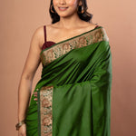 Green Silk Saree with Resham Work Border & Pallu - Anvi Couture