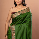 Green Silk Saree with Resham Work Border & Pallu - Anvi Couture
