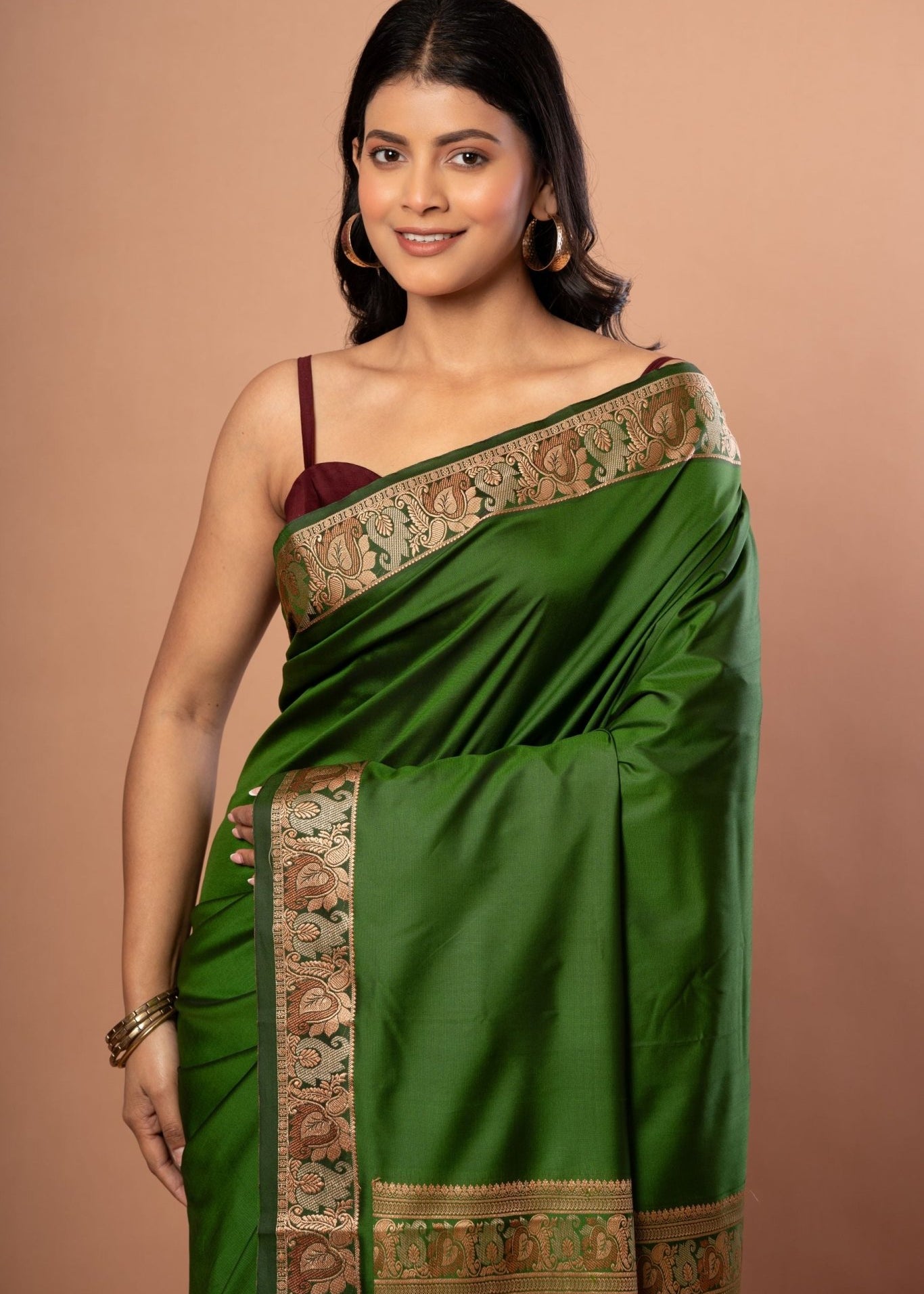 Green Silk Saree with Resham Work Border & Pallu - Anvi Couture
