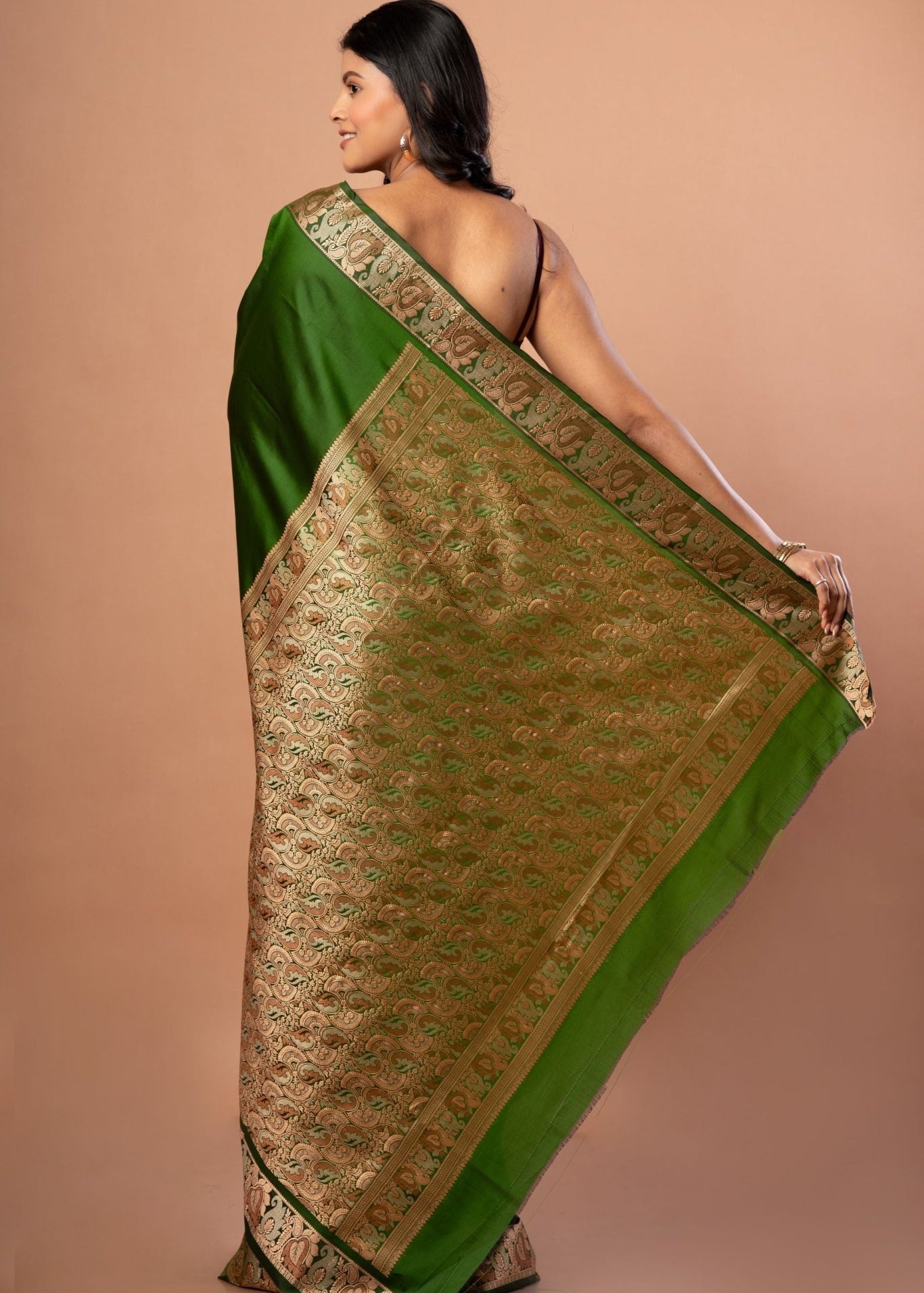Green Silk Saree with Resham Work Border & Pallu - Anvi Couture