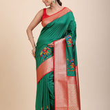 Green Soft Silk Saree With Red and Golden Border full