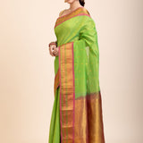 Green South Indian Silk Saree With PInk and Golden Border and Pallu - Anvi Couture