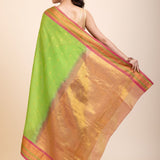 Green South Indian Silk Saree With PInk and Golden Border and Pallu - Anvi Couture