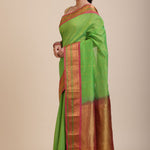 Green South Indian Silk Saree With PInk and Golden Border and Pallu Front
