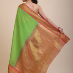 Green South Indian Silk Saree With PInk and Golden Border and Pallu Back
