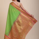 Green South Indian Silk Saree With PInk and Golden Border and Pallu Back
