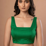 Green Square Neck Sleeveless Blouse - Anvi Couture
