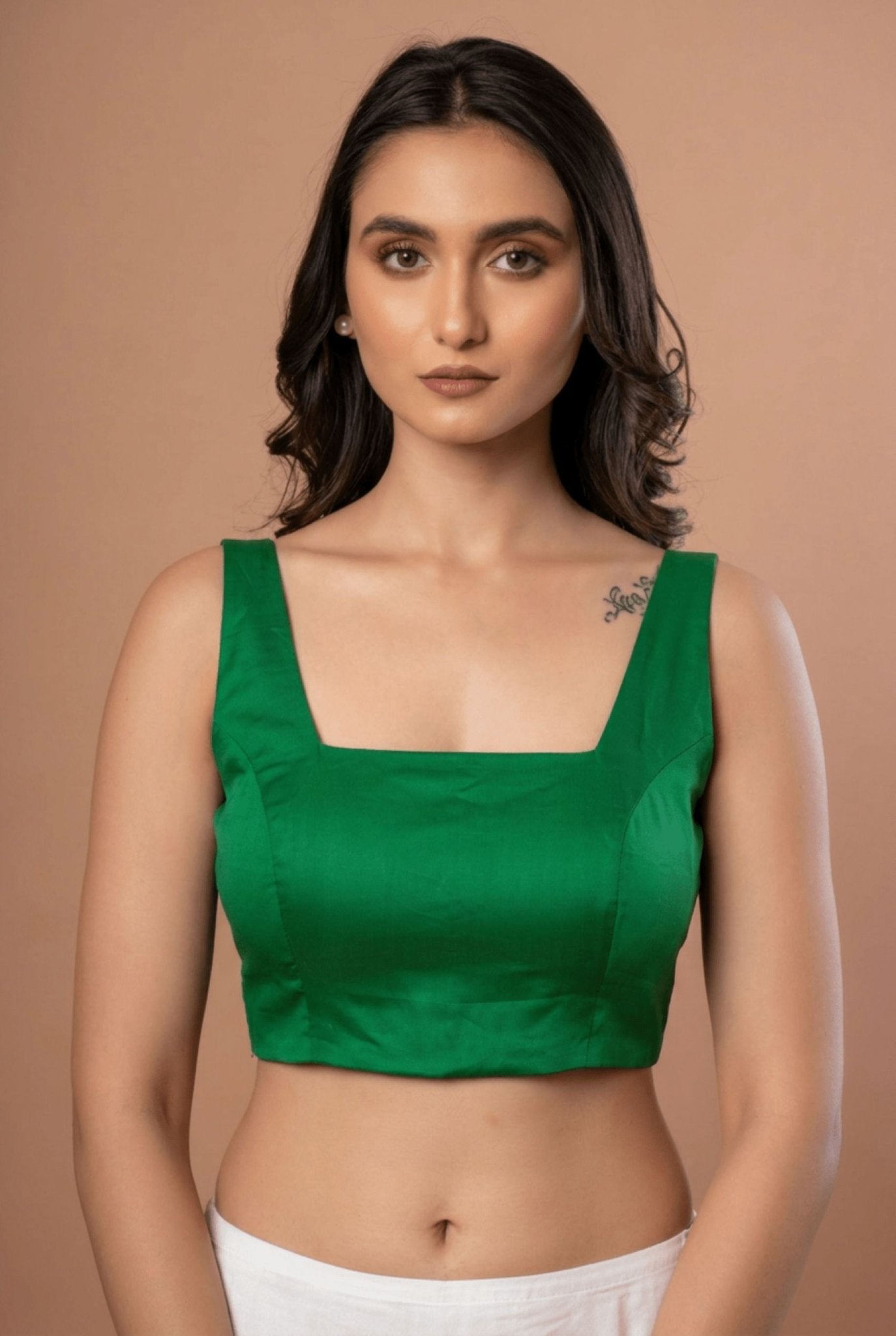 Green Square Neck Sleeveless Blouse - Anvi Couture