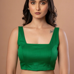 Green Square Neck Sleeveless Blouse Front