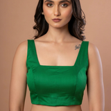 Green Square Neck Sleeveless Blouse Front