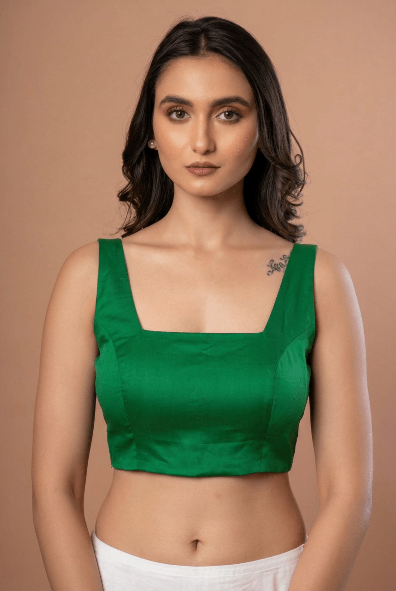 Green Square Neck Sleeveless Blouse - Anvi Couture