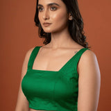 Green Square Neck Sleeveless Blouse - Anvi Couture
