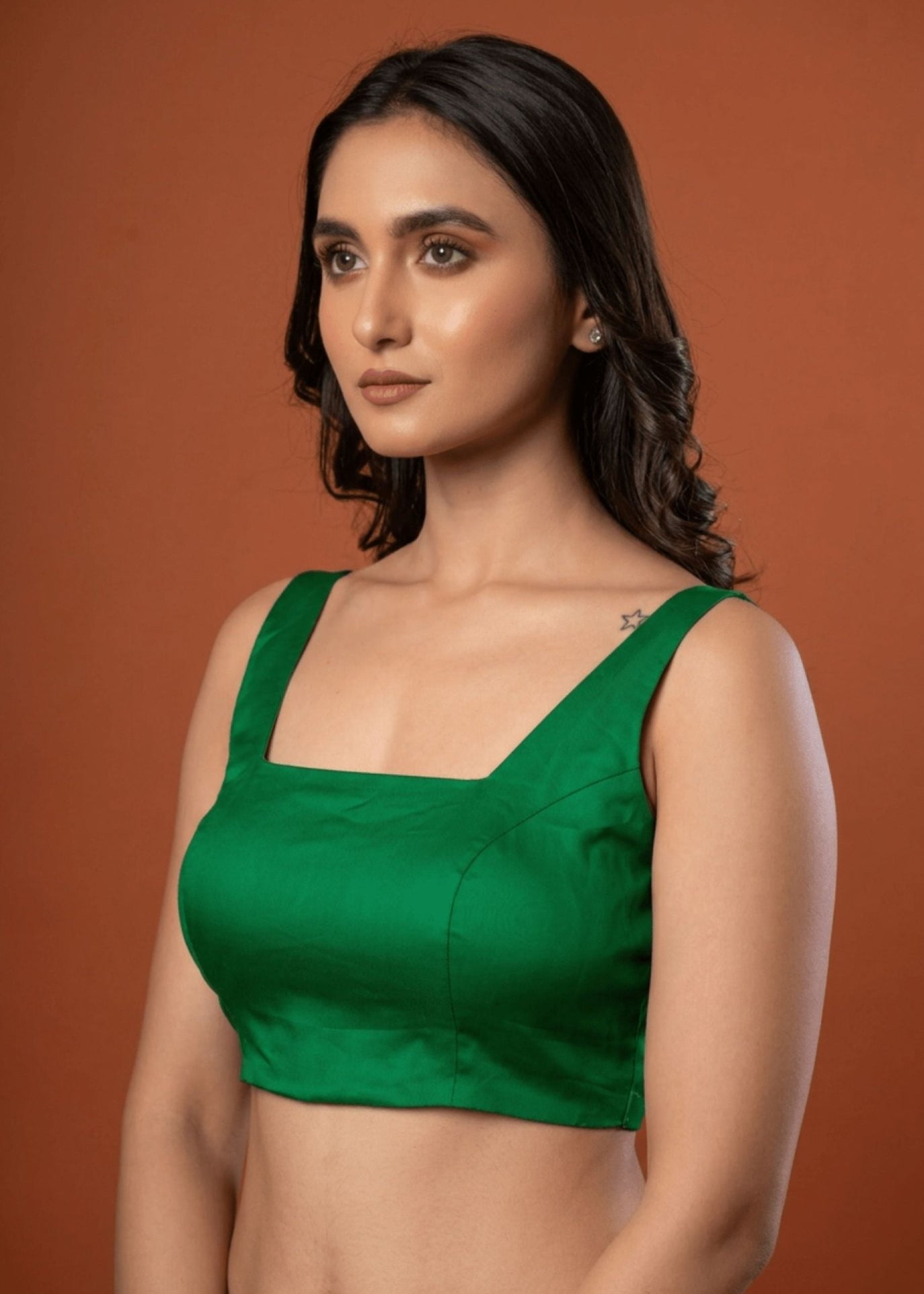 Green Square Neck Sleeveless Blouse - Anvi Couture