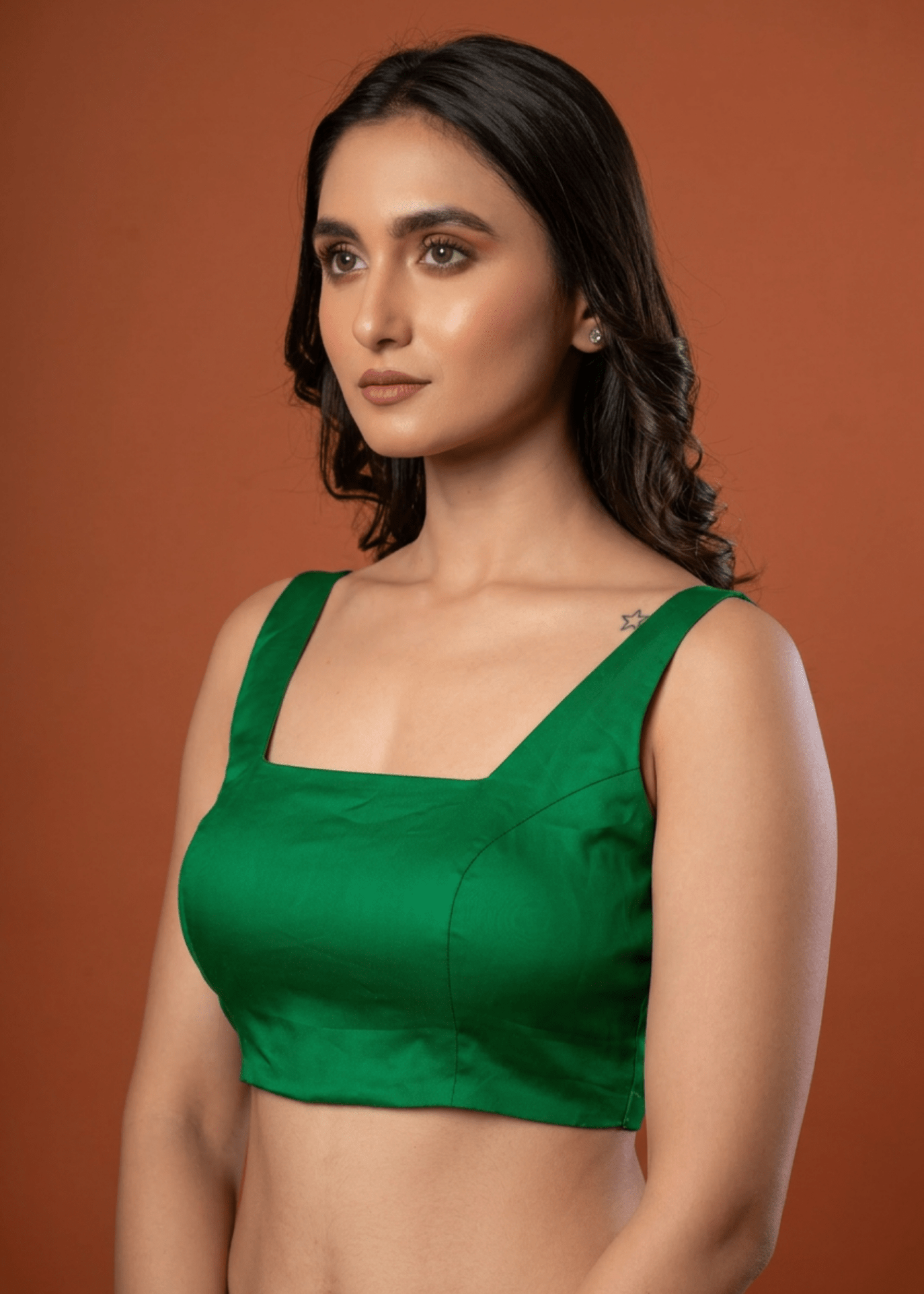 Green Square Neck Sleeveless Blouse - Anvi Couture