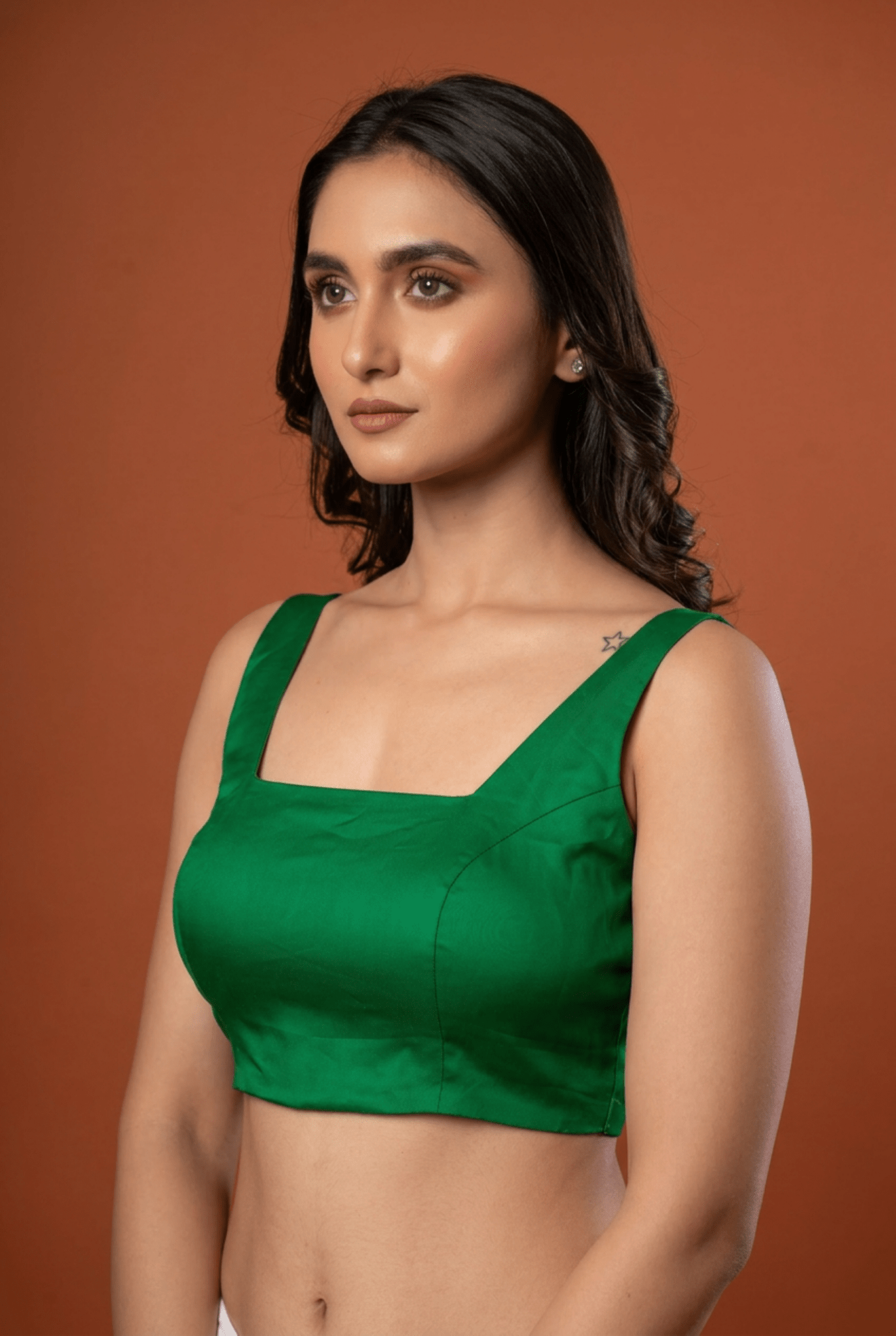 Green Square Neck Sleeveless Blouse - Anvi Couture