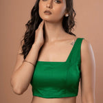 Green Square Neck Sleeveless Blouse - Anvi Couture